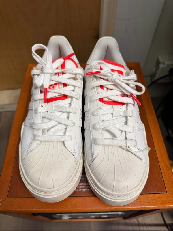 Adidas Superstar Bold White and Red Women’s Platform Sneakers. Size: 7 - Image 2