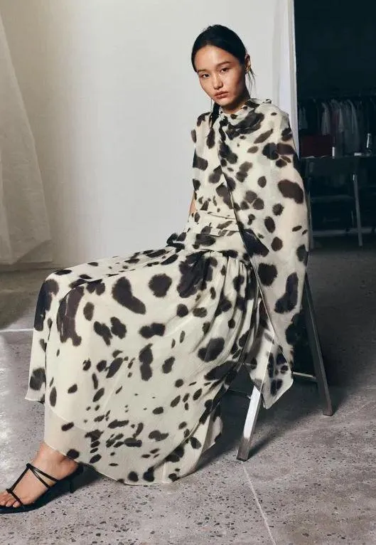 Zara dress voluminous maxi animal print kimono scarf layered casual boho - Image 13
