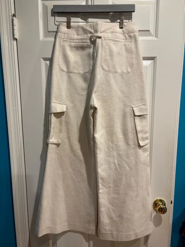 Torn by Ronny Kobo night waist wide leg cream pants cargo sz 6- 8 - Image 3