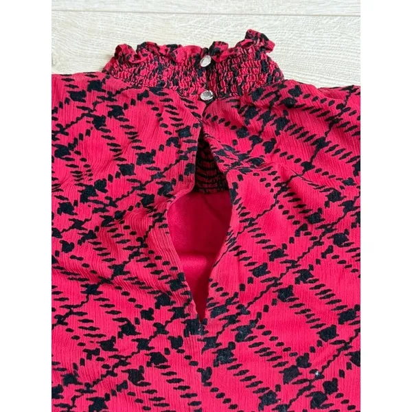 EUC Tommy Hilfiger Womens Red Flocked Plaid Flowy Dress velvet detail Size 14 - Image 15