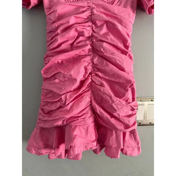 Bardot Pink Ruched Mini Dress Size 4 Bubble Retro Flirty Feminine - Image 5