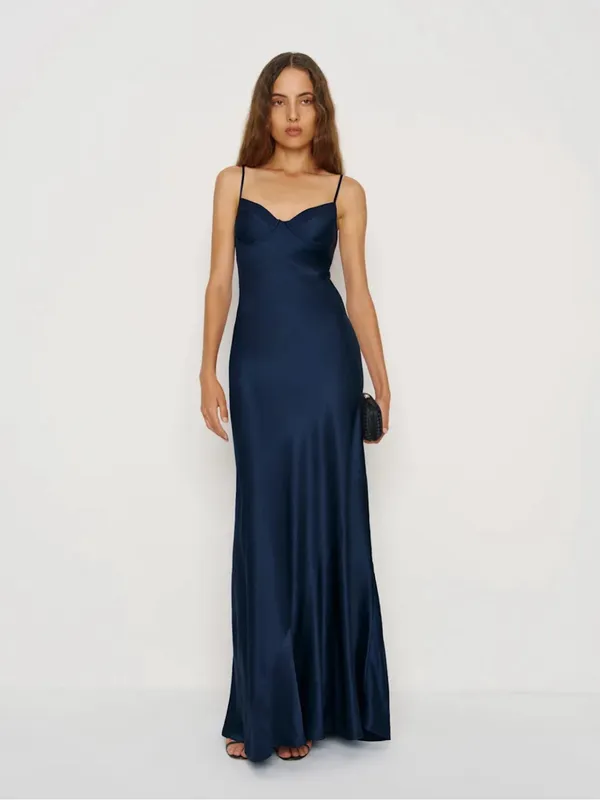Reformation Neva Silk Dress Navy Size 8 - Image 3