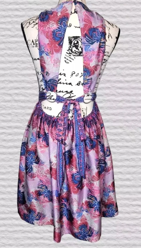Free People Size MED Purple Tropical Daydream Mini Dress Feather Peacock Print - Image 5