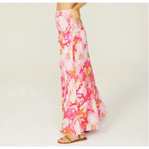 MinkPink Pink Tiered Ruffle Maxi Skirt XS Cottagecore Boho Vacation Full $129 - Image 2