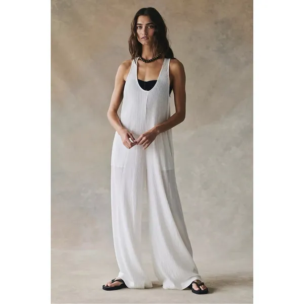 Free People Bohemian Zena One Piece Wide Leg Jumpsuit Clean Ivory Medium NWT - Image 3