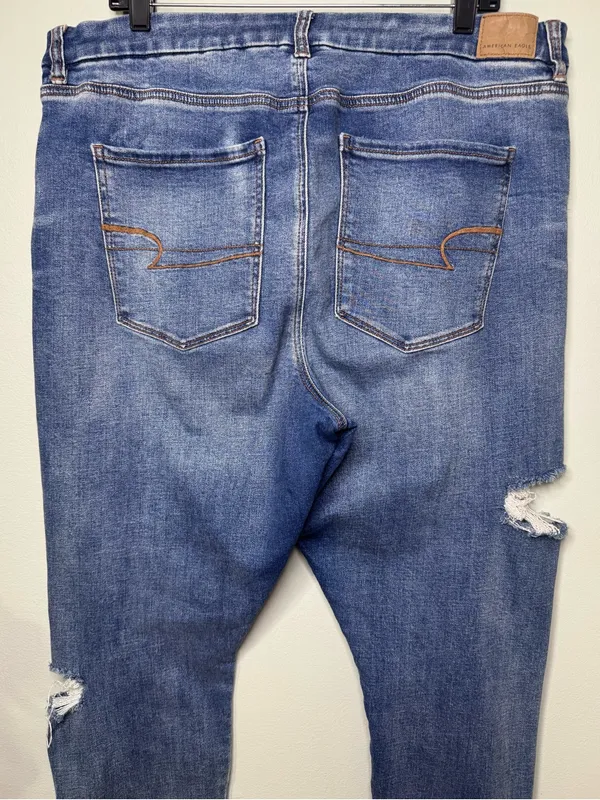 American Eagle Curvy Super Hi Rise Jeggings Skinny Jeans Ripped Frayed Size 18 - Image 7
