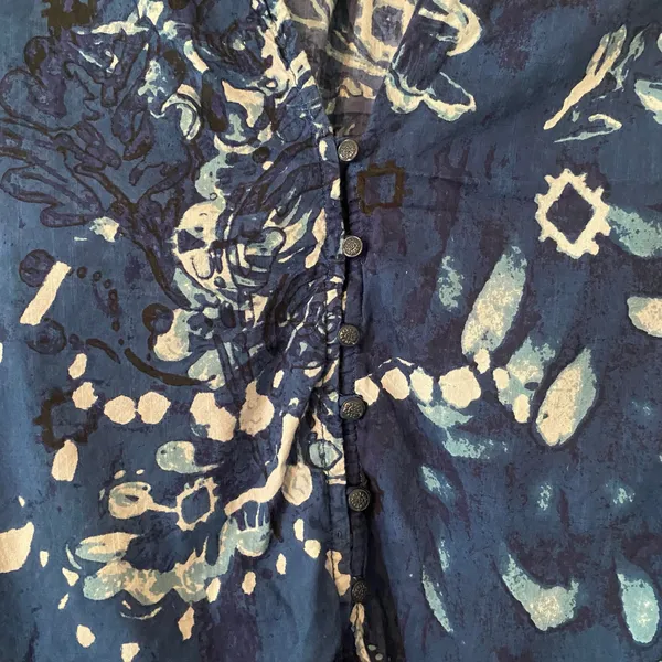 Pilcro Anthropologie Blue Floral Boho Button Down Blouse Cotton Women's size XS - Image 6