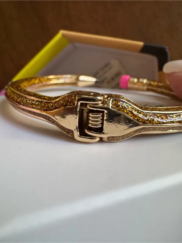 Betsey Johnson Sparkle Glitter Pencil Hinged Bangle Bracelet $58 Retail NIB - Image 5