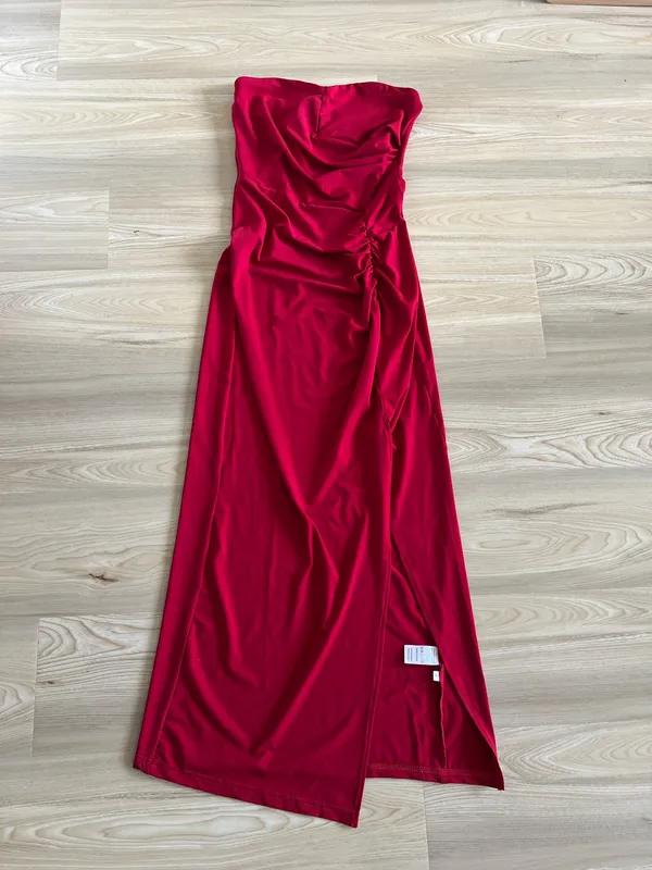 Amazon Vera morelle Strapless Formal Dress Elegant Backless Ruched Bodycon Dress with Slit for Wedding Party Cocktail - Image 3