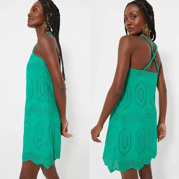 Hyacinth House NEW Green Eyelet Beaded Strap Mini Ibiza Cocktail Dress Size XS - Image 4