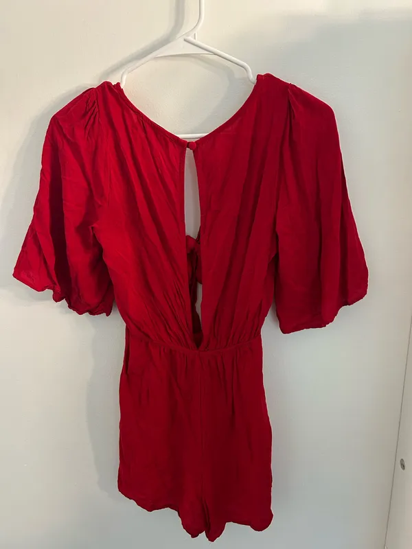 Audrey 3+1 Red Short Sleeve Tie Front Romper - Image 2