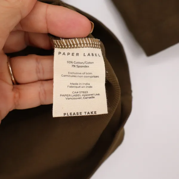 Paper Label T-Shirt Womens Medium Ribbed 3/4 Sleeve Olive Green Stretch - Image 3