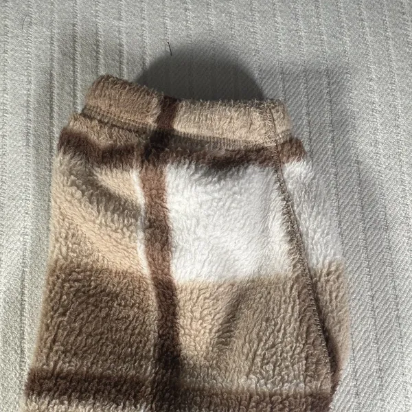 Hollister Womens Small Cropped Fleece Hoodie Jacket Plaid Beige Brown Full Zip - Image 5