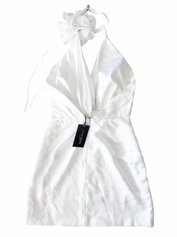 Ramy Brook Evie Pleated Twist-front Halter Neck Mini Dress in Ivory, Size 0, NWT - Image 7