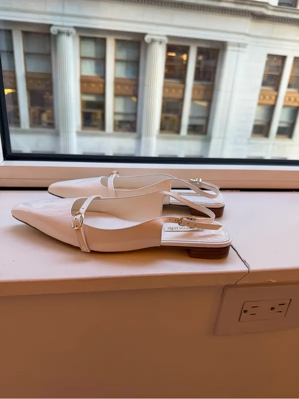 Larroude White Patent Pointed Mary Jane Slingback Flats- worn 1/2x - Image 5