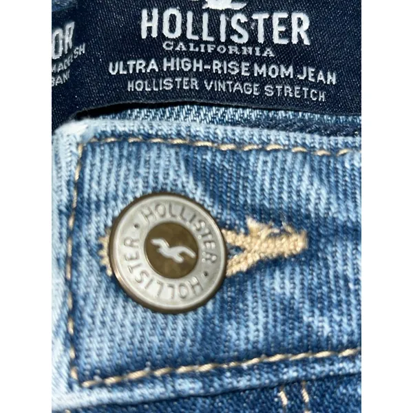 Hollister Daisy Embroidered Jeans Size 0R High Rise Straight Leg Light Wash - Image 5