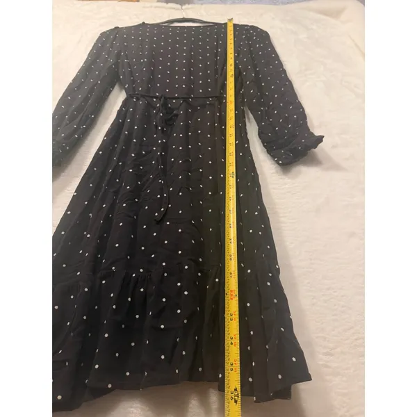 American Eagle‎ Wrap Dress Womens Medium Black Polka Dot Long Sleeve Ruffle Mini - Image 9