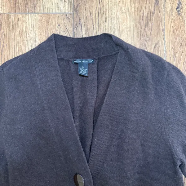 Sarah Spencer Brown Lambswool Angora Cardigan Sweater XL‎ Single Button V-Neck - Image 2