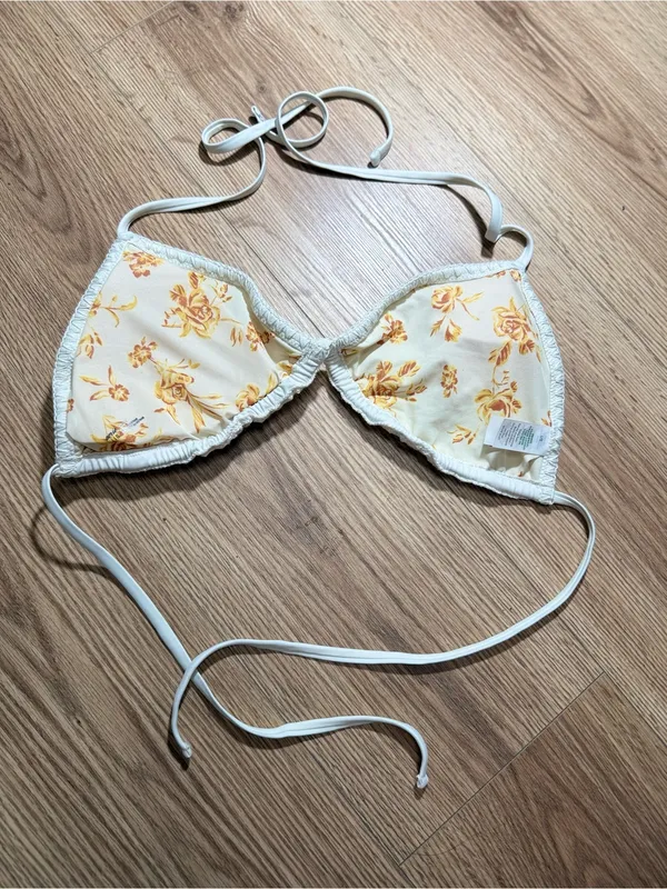 AERIE Crochet Triangle Bikini Top White Cream Tie String Size L - Image 2