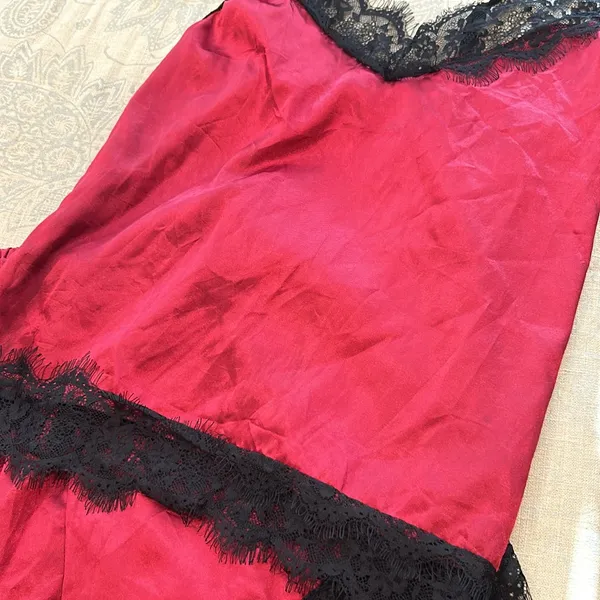 Non-Signe Two Piece Red Satin Lace Pajamas‎ - Image 5