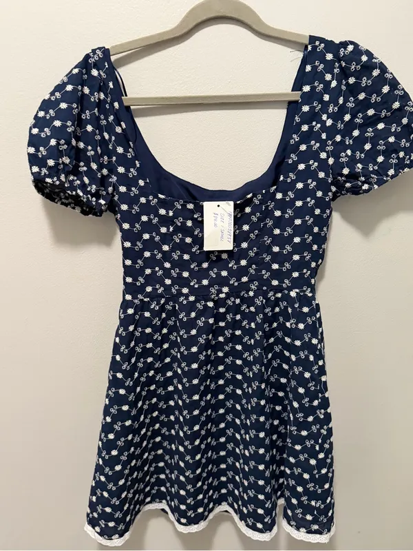 Altar’d State mini jesse Blue Embroidered Puff Sleeve Dress Cottagecore small - Image 4