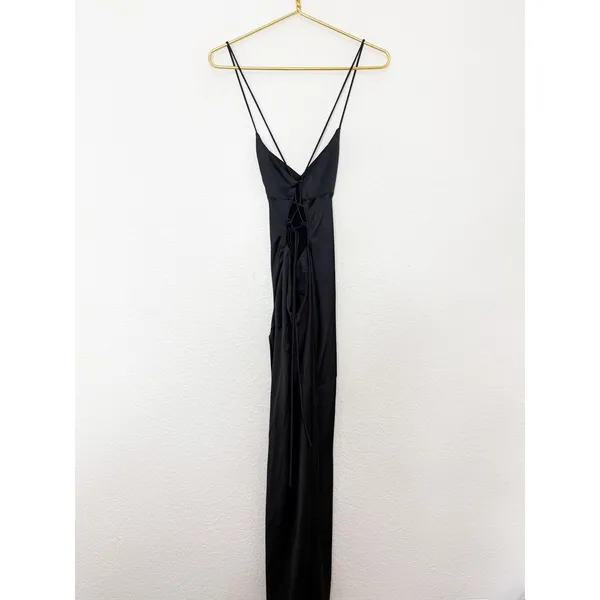 Babyboo Misha Maxi Dress Size Small Black Satin Formal Lace Up Back Wedding - Image 11