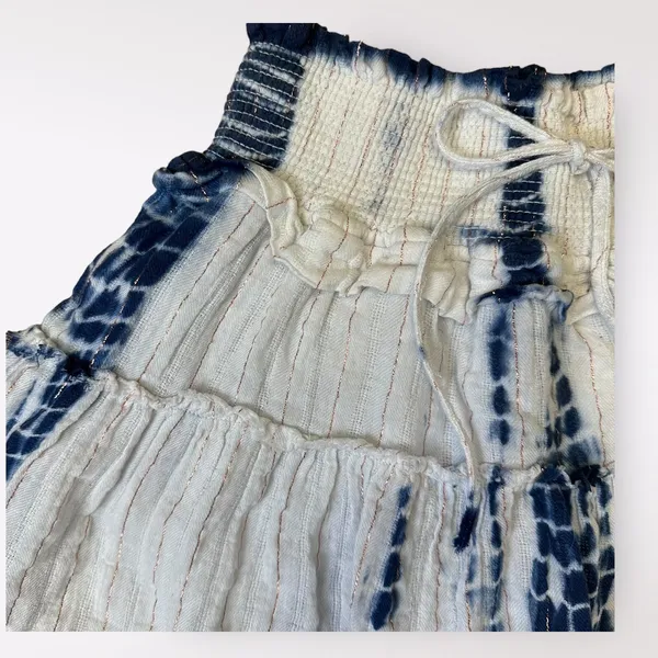 Surf‎ Gypsy Blue White Metallic Tie Dye Tiered Ruffled Mini Skirt Size M - Image 4