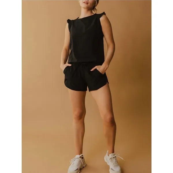 Albion Fit Black Ruffle Sleeve Active Lounge Romper Sz.M - Image 4