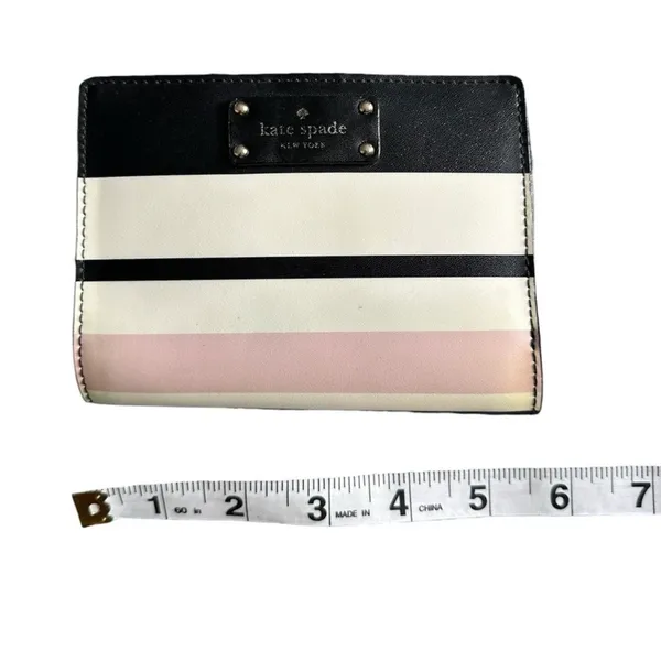 Kate Spade Striped Leather Bifold Wallet in Pink, Black and White - Image 5