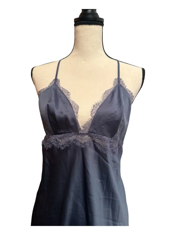 Victoria's Secret Satin Slip pullover lace Gray large adjustable straps lingerie - Image 5