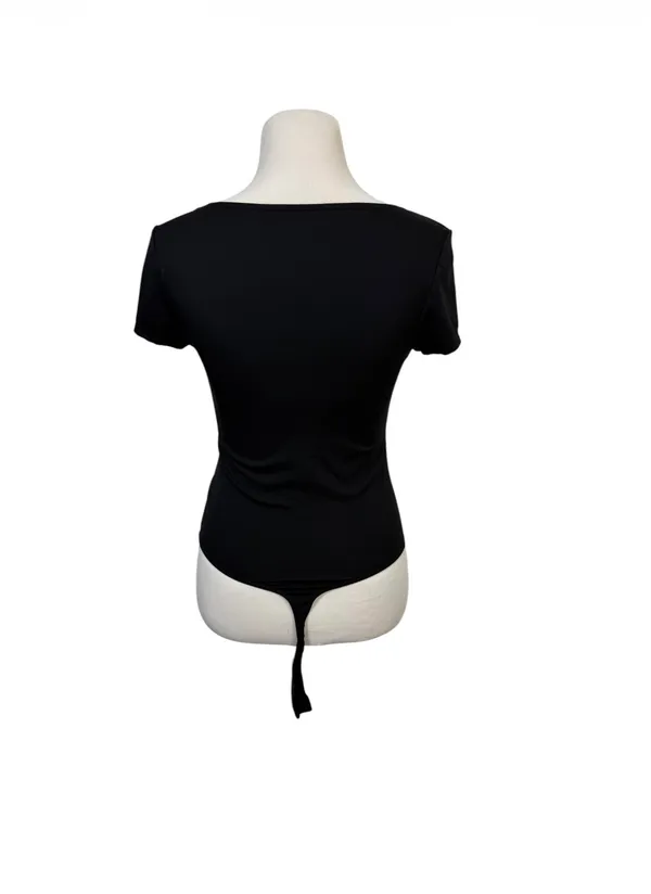 Aeropostale Short Sleeve Black Bodysuit Scoop Neck Size Medium Minimalist Basic - Image 4