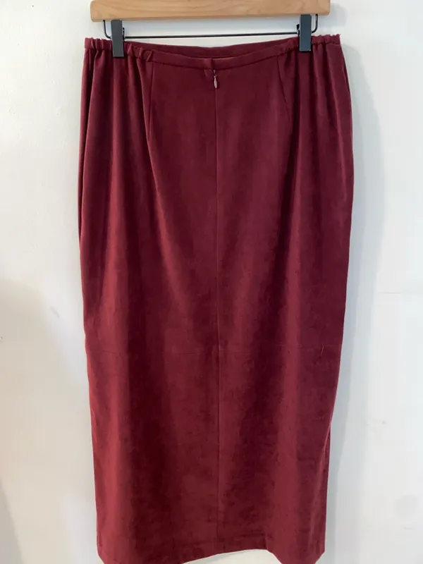Norton McNaughton Western Burgundy Fringe-Trim Maxi Skirt Faux Suede Size 10 - Image 10