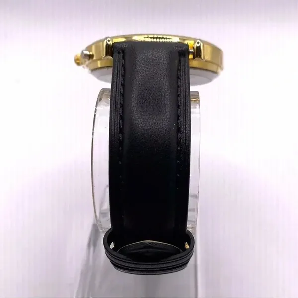 Vintage Christmas Watch Gold Tone Genuine Leather Band Holiday Elves New Battery - Image 3