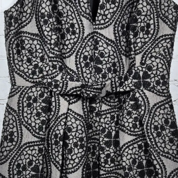 Eva Franco Silver Black‎ Metallic Medallion Brocade Fit Flare Dress Size 8 - Image 11