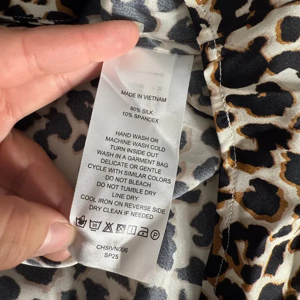 Quince Washable Stretch Silk Notch Collar Blouse, Leopard, M - Image 7