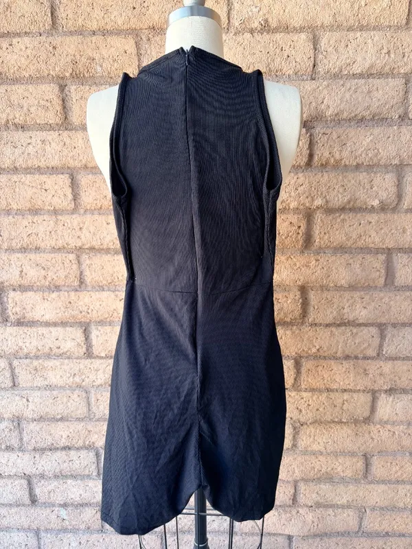 Pretty Little Thing | Black Ribbed Mock Neck Mini Romper | Size 8 - Image 2