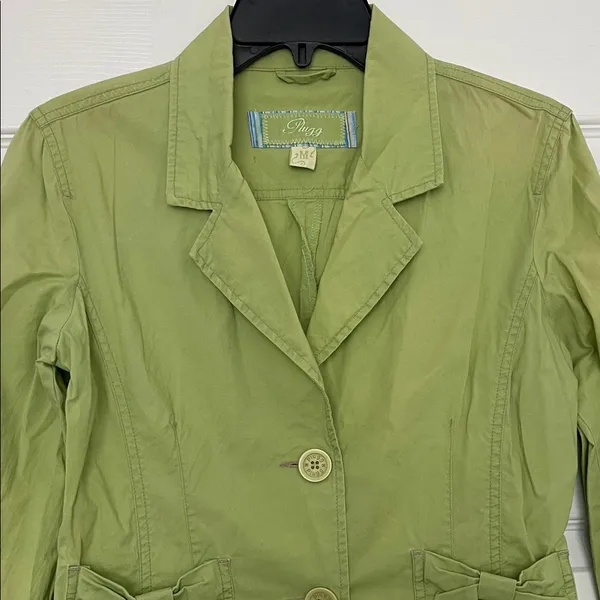 Plugg Light Green Cotton Blazer with Bow Pocket Accents - Image 3