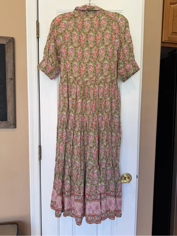 Natural Life Long Maxi Floral Cottage Core Dress XS Prairie Feminine Short Sleev - Image 4