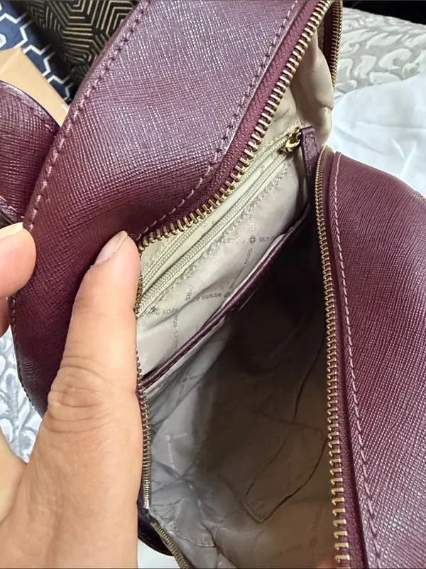 Michael Kors Plum Saffiano Mini Backpack with Gold Stud Hearts - Image 6