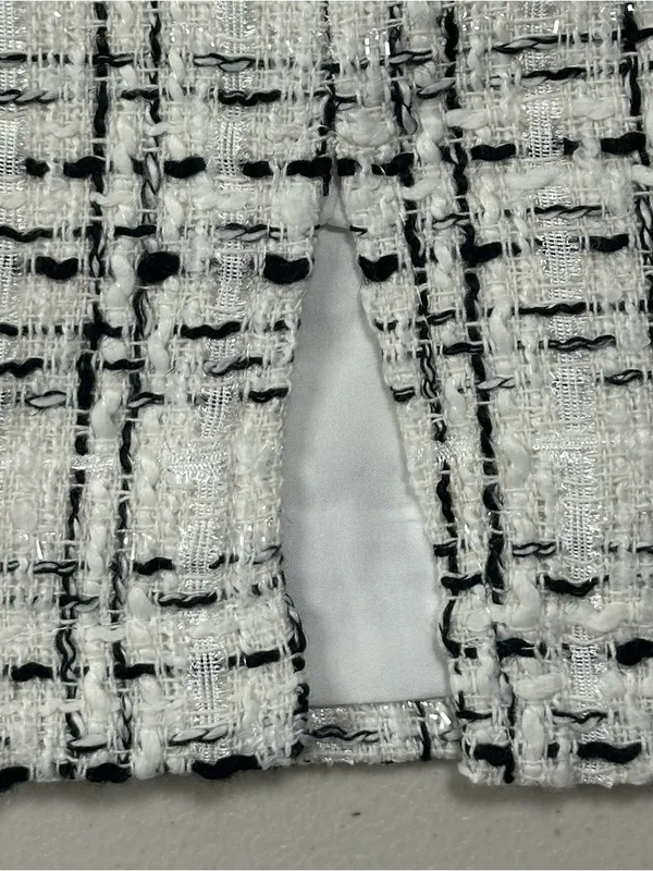 Women’s Tweed Mini Skirt Medium White Black Wool Blend Lined Career Classic NWT - Image 3