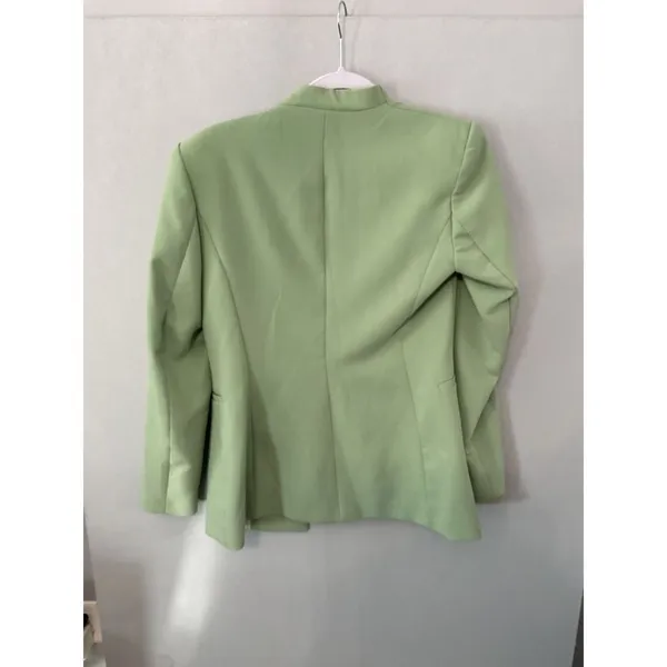 Zara Light Green Collarless Open Front Blazer Jacket Tailored S - Image 2