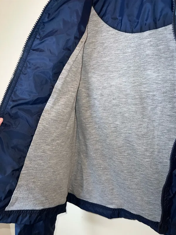 Nike Navy Lightweight Zip Windbreaker Jacket‎ Swoosh Stripe Women’s Medium - Image 4