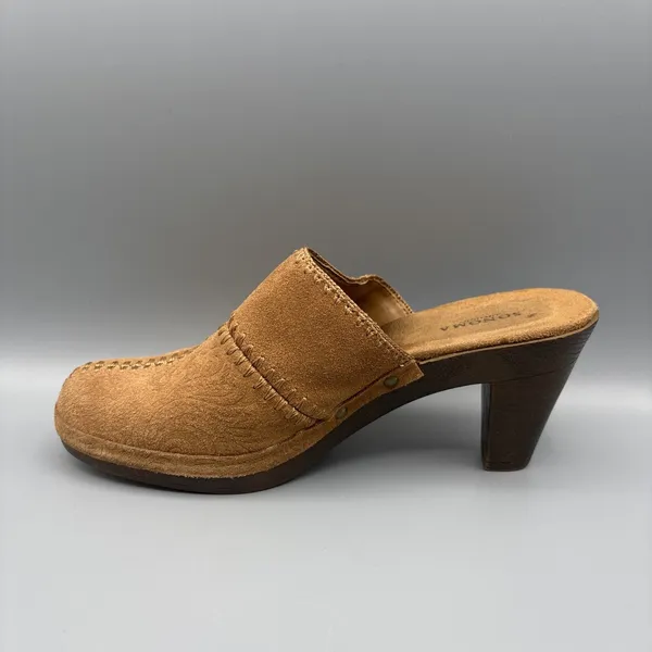 Sonoma Heels Clogs Size 8 Juliette Tan Suede Patchwork Shoes Mules Boho Hippie - Image 5