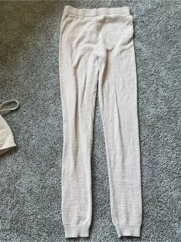 Tic Toc Ruched Knit Two-Piece Loungewear Set in Light Beige - Image 6