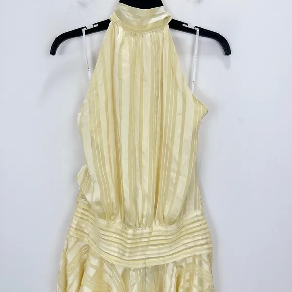 Lulus Cass Light Yellow Striped Satin Drop Waist Mini Dress Party Medium NWT - Image 7