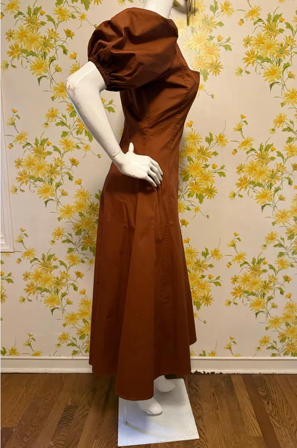 Flying Tomato Brown Square-Neck Midi Dress with Puff Sleeves size M - Image 11