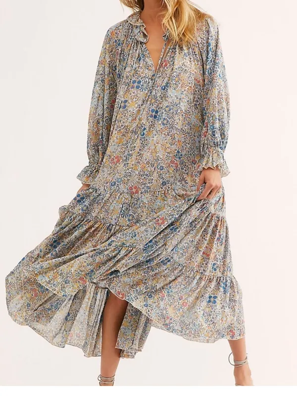 Free People Feeling Groovy Floral 70’s Style Boho Hippie‎ Maxi Dress Size XS - Image 3