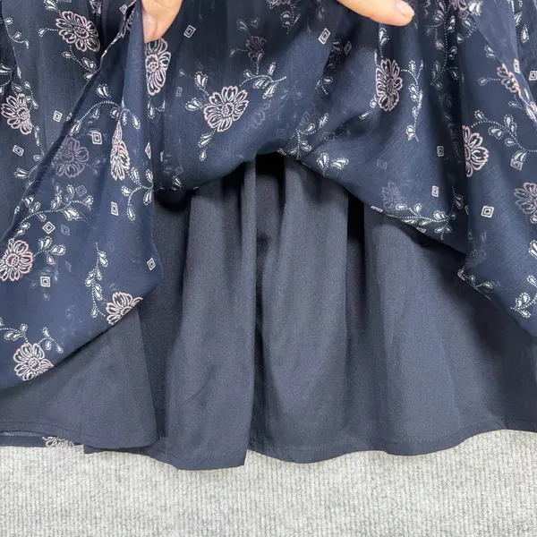 Abercrombie and Fitch Size-XL Mini Dress Floral Stretch Waist Dark Blue - Image 12