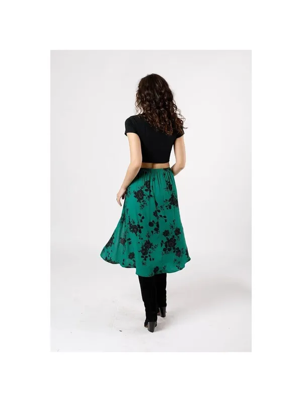 Band of Gypsies NWT Etta Emerald Floral Midi Skirt Size M - Image 7