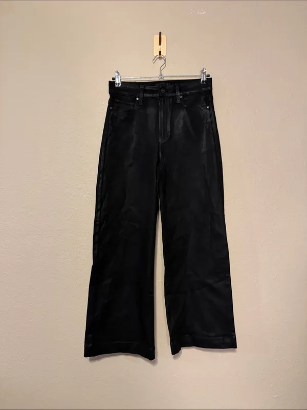 PAIGE Aneesa Coated Black Wide-Leg Pants Size 27 - Image 3